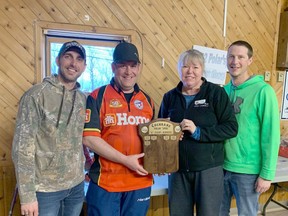 Division A winners - Timmins Team Sarrasin (left to right, Josh Metcalfe, Darrell Sarrasin, Cindy Campbell, Ryan Kozlovich)