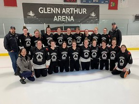 The Keady Young Guns earned silver medals at the 2022 Ontario Broomball Association Intermediate Ladies provincial championship in Arnprior this past weekend. The Young Guns finished 4-2 at the double elimination tournament losing to the Rampage, 2-0, in the gold medal game. Photo supplied. 

Front row, left to right; Linda Thompsett, Brittany McNabb, Shauna Armstrong, Jacey Lisk, Rachel Mallette, Morgan Potter, Bayleigh Beach, Lyndsie Greig, Cassidy Mason, Tristan Cook.

Back row, left to right; Ryan Greig, Astelle Wardell, Gaby McNabb, Maranda Klaver, Amanda Zettle, Danika Klaver, Veronica Klaver, Kassey Mustard, Emily Vincent, Grant Pringle.