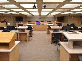 The courtroom where the murder trial of a Fort Saskatchewan man accused of killing his infant son took place earlier this month. PHOTO BY ED KAISER / Postmedia.