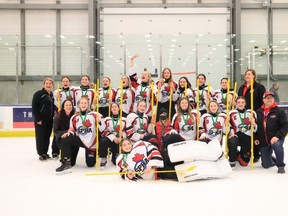 Despite going into the tournament as the wild cards, the Sherwood Park U-16A ringette girls were able to come away with gold medals from the recent Western Canadian Ringette Championships in Regina. Photo Supplied