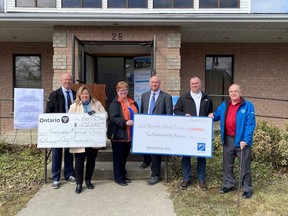 Pictured outside the site of the future Teeswater Medical Clinic is (L-R) Dwight Leslie, Chair of the Fundraising Sub-Committee; Lisa Thompson, Member of Provincial Parliament for Huron—Bruce; Nancy MacDonald Exel, CFO of Kinectrics; Larry Hayes, Co-Chair of the Teeswater Medical Centre Development Steering Committee; Peter Shaw, Plant Manager of Kinectrics; and Robert Buckle, Mayor of the Municipality of South Bruce. Steven Travale photo