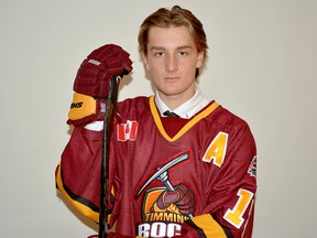 Forward Nicolas Pigeon scored a pair of goals to help lead the Timmins Rock to a 3-2 win over the French River Rapids at the Noelville Community Centre Monday night and a sweep of their best-of-seven NOJHL East Division semifinal series. The Rock will now meet the winner of the other East Division semifinal series, which currently has the Hearst Lumberjacks leading the Powassan Voodoos 3-1. THOMAS PERRY/THE DAILY PRESS