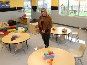 Rebecca Gardiner, supervisor of the brand new Ska:na Family Learning Centre in Chatham, stands in the toddler room that has plenty of room, but few children registered due to a shortage of early childhood educators. Ellwood Shreve/Postmedia