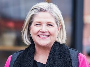 Andrea Horwath, leader of the Ontario New Democratic Party, stands outside of the Brake Room in Belleville Wednesday after speaking with The Intelligencer on the NDP's campaign goals if elected during the 2022 Ontario general election. ALEX FILIPE