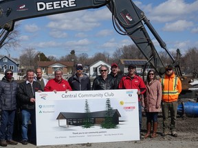 Mayor Dan Reynard, Councilors Mort Goss and Chris Van Walleghem and several other City of Kenora staff members joined Central Community Club Board members at Central Park on Monday, April 11 to celebrate construction work finally being underway.