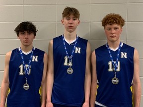 Leduc players Maddox Packard, Leks Symes, and Dryden Czencek, are enjoying the season with the NOOKS U16 Men’s Volleyball Team, with a Premiere Tournament silver medal on the season so far. (Lilli Packard)