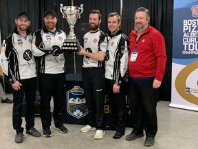 Team Sturmay, skipped by Karsten Sturmay of Leduc, won the inaugural Boston Pizza Alberta Curling Tour Championships, April 3, at the Leduc Rec Centre. (Alberta Curling Tour)