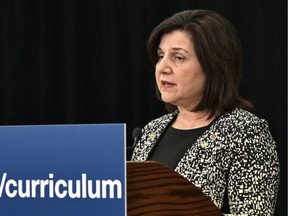Education Minister Adriana LaGrange providing an update on how Alberta's government is moving forward with K-6 curriculum implementation during a news conference. ED KAISER/Postmedia