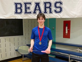 Matteo Rocca of Lo-Ellen Park won the 2022 SDSSAA senior boys singles badminton championship at St. Benedict Catholic Secondary School.
