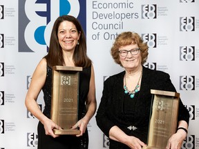 At the EDCO awards gala. Angela Smith (left) with Central Huron Councillor Alison Lobb. Submitted