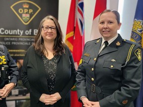 Natasha Dobler, executive director of Nova Vita Nova Vita Domestic Violence Prevention Services, is flanked by Brant OPP Const. Michelle Murphy (left), community mobilization officer and mental health liaison, and acting Insp. Angela Ferguson, detachment commander. Submitted.
