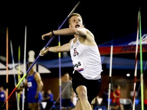 Woodstock's Jared O'Riley set a personal best in javelin to help the Arizona Wildcats men's track and field team place second overall at the Jim Click Shootout and Multis.