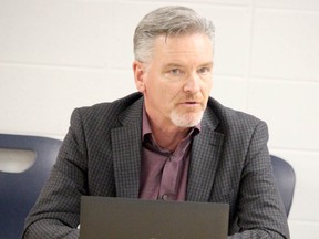Steve Brown, manager of plant services, speaks during a meeting of Huron-Superior Catholic District School Board trustees on Wednesday, April 20, 2022. (BRIAN KELLY/THE SAULT STAR/POSTMEDIA NEWORK)