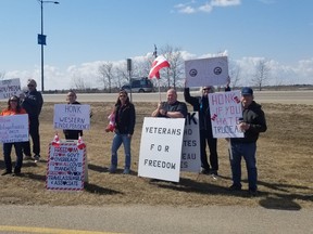 Over the last four months, the Lakeland Freedom Fighters have gathered outside the Tri-City Mall to raise awareness about federal COVID-19 mandates. PHOTO: TANYA BOUDREAU