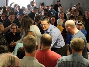Federal Conservative leadership candidate Pierre Poilievre works the crowd at the Elk's Lodge in North Bay, Sunday.
PJ Wilson/The Nugget