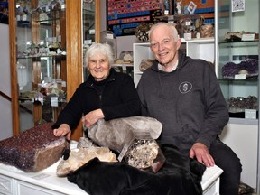 Julia and John Breckenridge show several of the larger rock formations on display at the Crystal Cave in South River.
Rocco Frangione Photo