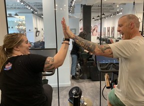 (Right) Concrete Blonde Hair and Body owner Chad Stewart was thrilled with the amount raised during the fourth annual Tour de Concrete last weekend. Lindsay Morey/News Team