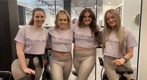 The ladies of Sherwood Park's Lavender and Lace boutique livestreamed part of their ride with their online customers during the Tour de Concrete on Friday, April 22. Lindsay Morey/News Staff