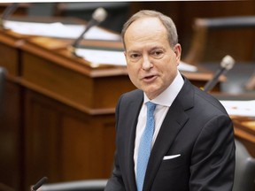 Ontario Finance Minister Peter Bethlenfalvy delivers the Provincial Budget in the Ontario Legislature on Thursday April 28, 2022.