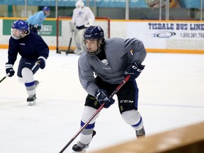 Sudbury Nickel Capitals U16 AAA forward Nolan Newton takes part in a practice with the Greater Sudbury Cubs of the NOJHL at Gerry McCrory Countryside Sports Complex in Sudbury, Ontario on Tuesday, April 5, 2022.