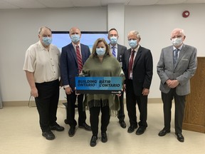 L-R: Doug Kennedy - Municipality of Kincardine Councillor, Mike Rencheck – Bruce Power President and CEO, Lisa Thompson – Huron-Bruce MPP, Michael Barrett – SBGHC President and CEO, Bill Heikkila – SBGHC Board Chair, Jack Nancekivell – Kincardine and Community Health Care Foundation Vice President. Hannah MacLeod/Kincardine News