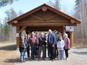 Renfrew-Nipissing-Pembroke MPP John Yakabuski visited the Shaw Woods Outdoor Education Centre on Earth Day to congratulate them on the work being done with a $48,300 Community Building Fund grant from the Ontario Trillium Foundation. In the photo from left, Janet Reiche-Schoenfeldt, North Algona Wilberforce councillor, Damian Solar, Renfrew County Catholic District School Board representative, James Brose, North Algona Wilberforce mayor, Steve Boland, Shaw Woods director, Fred Blackstein, Shaw Woods co-chairman, Dr. John Collins, Shaw Woods board member, MPP John Yakabuski, Dana Shaw, Shaw Woods board co-chairman, Colette Stitt, French Public School Board trustee, and Carol Campbell, Shaw Woods board treasurer. Anthony Dixon