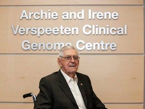 Archie Verspeeten, who founded the Verspeeten Cartage trucking company in Ingersoll, is donating another $3 million to London Health Sciences Foundation to support a clinical genome centre at London Health Sciences Centre named after him and his late wife Irene. Handout