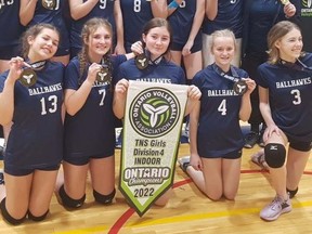 The Chatham 14U Ballhawks won Division 4 gold at the Ontario Volleyball provincial championships in Waterloo, Ont., on Saturday, April 16, 2022. (Contributed Photo)