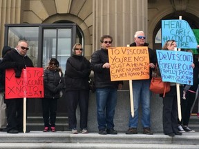 Dr. Vincenzo Visconti's patients twice rallied outside the legislature in April 2018 and May 2018 hoping the College of Physicians and Surgeons of Alberta would reinstate his medical licence. KEITH GEREIN/Postmedia, file