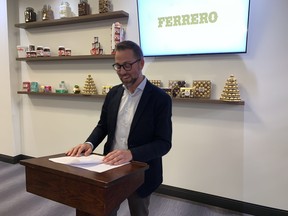 Fabrizio Secco, Ferrero Canada's industrial managing director, announced new jobs and a multi-million dollar investment by the company to expand production lines in the Brantford plant on Friday.