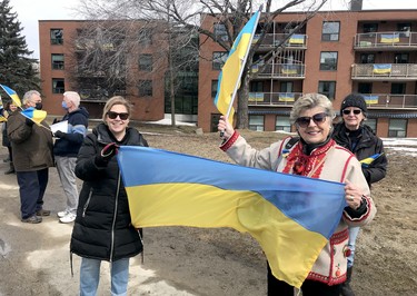 Ukraine supporters gathered for a rally outside St. Mary's Ukrainian Catholic Church at 40 Notre Dame Ave. in Sudbury, Ontario on Saturday, April 2, 2022. Ben Leeson/The Sudbury Star/Postmedia Network