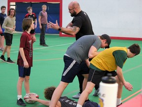 Members of the Bow Valley Rugby Club on January 23, 2020 during one of their weekly indoor pre-season training sessions. Registration is open, with teams for ages ranging from adult to U7. BowValleyRugby.com has more information on teams, registration and contacts. Patrick Gibson/Cochrane Times