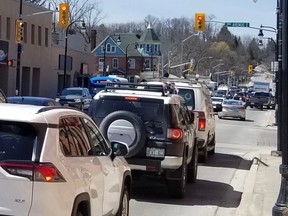 Noon hour traffic on 10th Street in Owen Sound Friday, April 22, 2022. (Scott Dunn/The Sun Times/Postmedia Network)