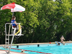 A lifeguard watches over swimmers at the Kinsmen Pool in Belleville in 2021. The Canadian Drowning Prevention Coalition has presented the Quinte coalition with an award recognizing its community programs.