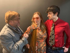 Actors (left to right) Jason Mayo, Carmen Davis, and Jim Donovan portray a husband, his wife and her lover who take turns trying, and failing, to knock each other off in the comedic crime caper Murder at the Howard Johnson's, presented by Simcoe Little Theatre. SUBMITTED PHOTO