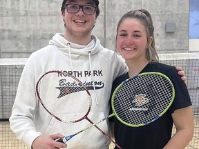 North Park Collegiate's Josh Grieve (left) and Jordan Kingshott qualified for OFSAA after recently finishing fourth in senior mixed doubles at the CWOSSA championship, which was hosted by Brantford Collegiate Institute at the Brantford Laurier YMCA.