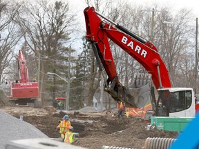 Workers with Barr Construction continue building the St. Alban's Village residential development in Brockville's east end on Wednesday afternoon. (RONALD ZAJAC/The Recorder and Times)