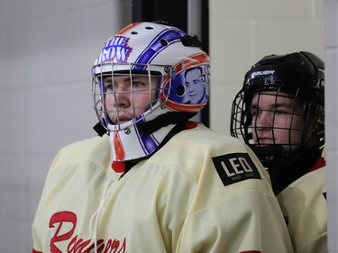 South Grenville goalie Hunter Sanger and captain Thomas Dishaw prepare to hit the ice for their game against the RSL Kings at the Leo Boivin Showcase on Saturday, April 9.
Tim Ruhnke/The Recorder and Times