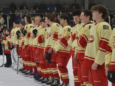 The South Grenville U18 Rangers line up at the official opening of the 2022 Leo Boivin Showcase. All 12 teams marched onto the ice at Ingredion Centre in Cardinal for the ceremony.
Tim Ruhnke/The Recorder and Times