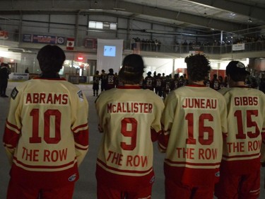 South Grenville players watch the video tribute to the late Leo Boivin during the opening ceremony of the 2022 showcase.
Tim Ruhnke/The Recorder and Times