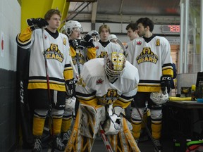 The Smiths Falls Bears before a game with the Braves at the Brockville Memorial Centre on Nov. 12, 2021.
File photo/The Recorder and Times