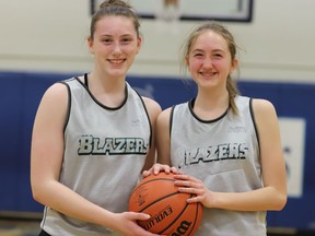 Isabelle Carson (left), Isabelle Guenette and the Brockville Blazers U14 girls are competing in the Ontario Cup basketball tournament in Markham this weekend.
Tim Ruhnke/The Recorder and Times