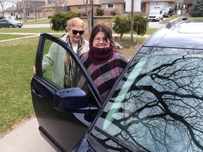 Long-time CHAP volunteer driver Judy Shea, back, picks upon Ruth Hosfeld to take her to an appointment in Chatham. Ellwood Shreve/Postmedia