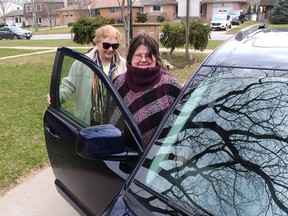 Long-time CHAP volunteer driver Judy Shea, back, picks upon Ruth Hosfeld to take her to an appointment in Chatham. PHOTO Ellwood Shreve/Chatham Daily News
