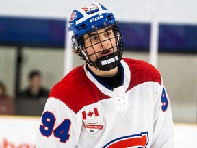 Forward Porter Martone of the Toronto U16 Jr. Canadiens was chosen fifth overall by the Sarnia Sting in the 2022 Ontario Hockey League draft. (Raine Hernandez/OHL Images)