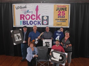 The Festival of Giving will be held virtually on June 25 with a 'Rock the Block' theme. A group of sponsors and organizers gathered Wednesday to announce the details. Pictured here from back left is: Frank Thompson from Bayside Brewing Co., John Schinkel from Schinkels' Gourmet Meats, Mike Genge, president of the Children's Treatment Centre Foundation, and Emma Longbottom and Dava Robichaud from TekSavvy. Pictured in front is Nancy Cowan from Bayside Brewing Co. and Denny Vervaet from Red Barn Brewing Co. PHOTO Ellwood Shreve/Chatham Daily News
