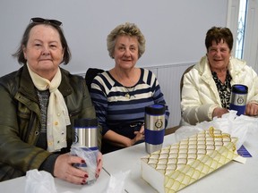 School crossing guards Bernadet Beck, Susan Stoner, and Rose Durley after being presented with gifts at the Junior Optimist Club Respect For Law event on Wednesday April 6, 2022 in Cornwall, Ont. Shawna O'Neill/Cornwall Standard-Freeholder/Postmedia Network