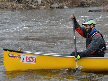 A participant during the 2022 Raisin River Canoe Race on Sunday April 10, 2022 in South Stormont, Ont. Shawna O'Neill/Cornwall Standard-Freeholder/Postmedia Network