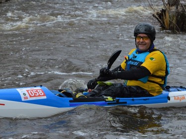 A participant during the 2022 Raisin River Canoe Race on Sunday April 10, 2022 in South Stormont, Ont. Shawna O'Neill/Cornwall Standard-Freeholder/Postmedia Network