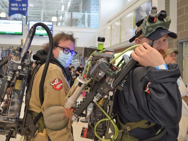 From left, Andrew Laporte and Josh Rutter cosplaying as Ghost Busters at CAPE 2022 on Saturday April 23, 2022 in Cornwall, Ont. Shawna O'Neill/Cornwall Standard-Freeholder/Postmedia Network
